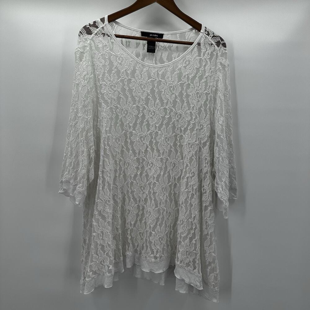 Ali Miles Shirt Top Womens 3X White Floral Lace Sheer Boho Breathable Cottage